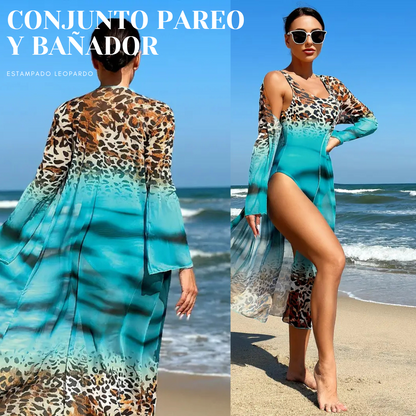 Leopardo - Conjunto Bañador y Pareo Estampado