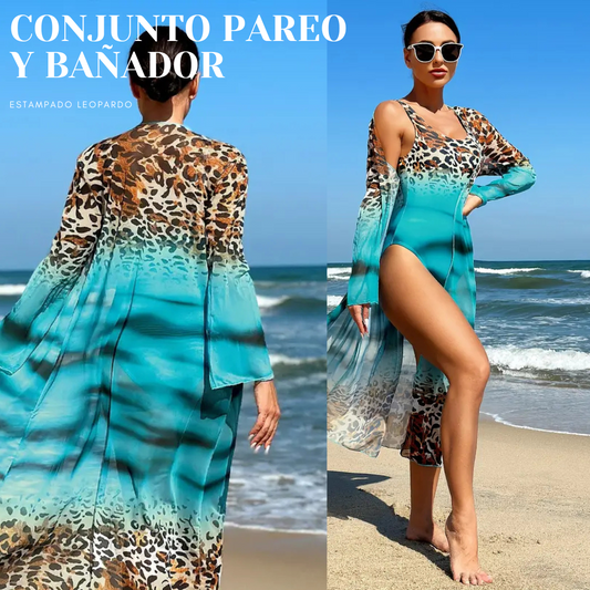 Leopardo - Conjunto Bañador y Pareo Estampado